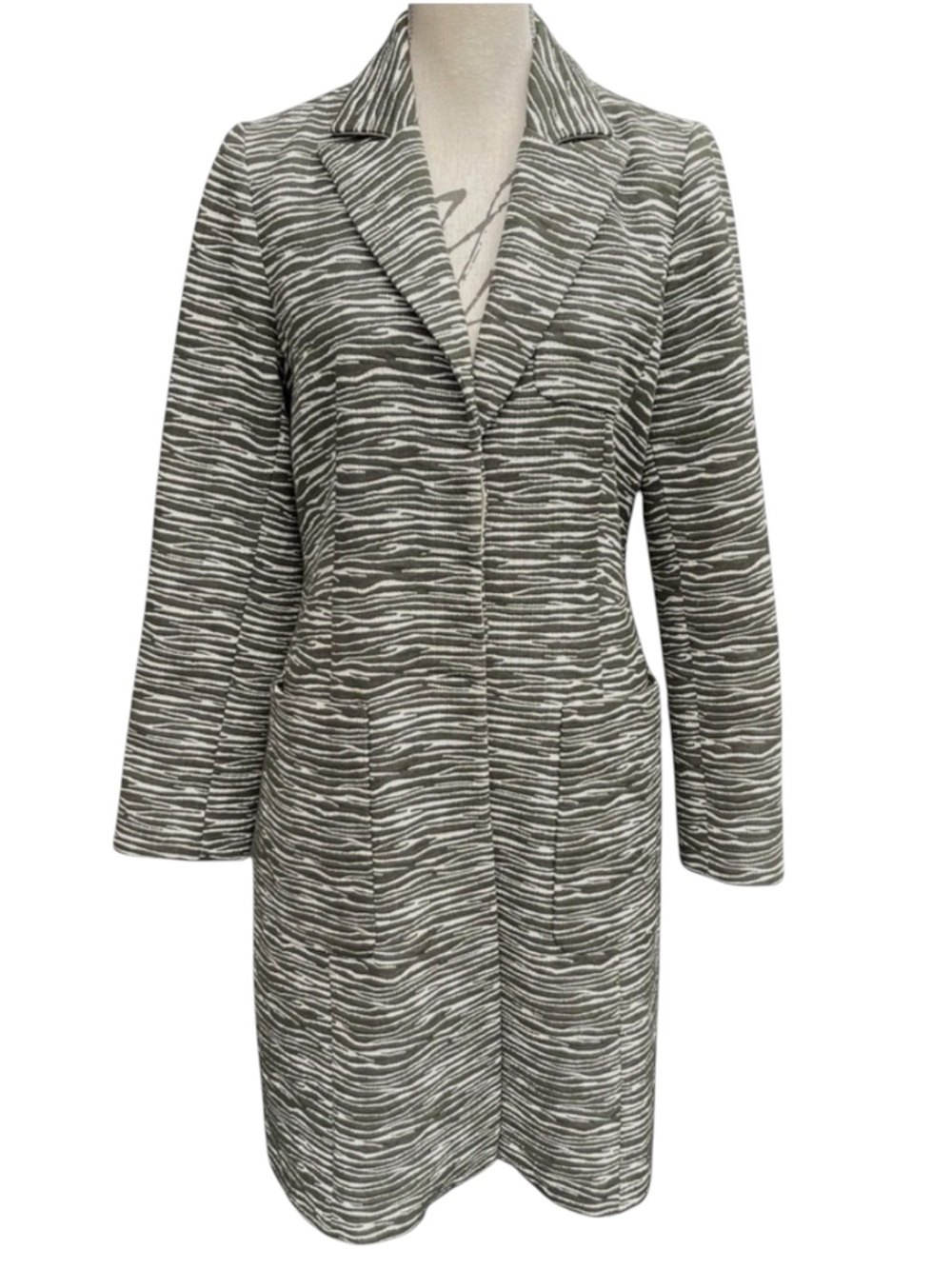 Judith & Charles Olive Green/White Zebra Longline Blazer Jacket (8)